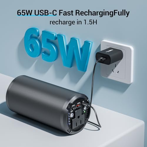 High-Capacity Portable Laptop Power Bank with 100 W AC Outlet – 65 W PD Fast Charging External Battery Pack for Laptops, Tablets, and Smartphones – Ideal for Travel, Camping, and Emergency Power Needs – Lightweight, Durable Design with Universal Compatibility
