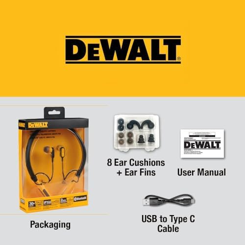 Dewalt Heavy Duty Bluetooth Neckband Earbuds – Premium Wireless Jobsite Headphones with 30-Hour Battery Life, Advanced Noise Isolation & Ergonomic Magnetic Design for Professionals and Everyday Use – Elevate Your Audio Experience with Unmatched Comfort and Connectivity