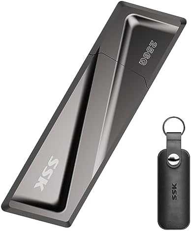 SSK 128 GB USB Flash Drive – Ultra-Fast 550 MB/s Transfer Speed with USB 3.2 Gen2 & USB-C Adapter – Versatile External Solid State Drive for Smartphones, Mac Book Pro/Air, and More – Effortless File Access, Enhanced Compatibility & Portability