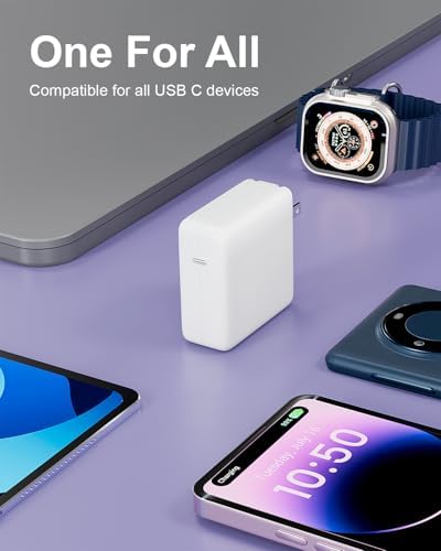 70 W Ga N USB-C Fast Charger for Mac Book Air & Pro – Compact, Foldable Power Adapter with 6.6 ft Cable for M1, M2, M3 Laptops – Universal Compatibility, Enhanced Charging Speed & Safety Features for All Devices