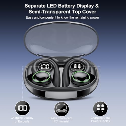 Ultimate Wireless Earbuds with Bluetooth 5.3 – Sport-Ready Headphones Featuring Advanced ENC Noise Cancellation, 48-Hour Battery Life, Secure Fit Earhooks, Deep Bass Sound, and IP7 Waterproofing for Peak Performance – Sleek Black Design for Active Users