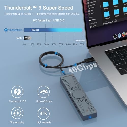 WAVLINK 40 Gbps NVMe M.2 Enclosure for Thunderbolt 4/3 & USB 4 – High-Speed SSD Storage Solution for Mac & Windows, Compatible with M Key/B+M Key 2280 SSDs, Includes Heatsink for Optimal Cooling & 50 cm Cable, Supports Up to 4 TB Capacity for Efficient Data Management