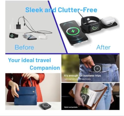 Revolutionary 3-in-1 Magnetic Wireless Charger for Apple Devices – Foldable Travel Dock for i Phone 15/14/13/12 Pro Max, Apple Watch & Air Pods – Fast Charging Pad for Ultimate Convenience – Sleek Design for On-the-Go Power Solutions