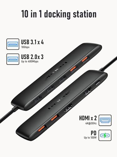 Elevate Your Productivity with the Lemorele 6-in-1 Dual Monitor Docking Station – Ultimate USB C Hub Adapter Featuring Dual 4 K HDMI, Lightning-Fast 5 Gbps USB 3.0 Ports, and 100 W Power Delivery for Laptops like Dell, Lenovo, HP, Mac Book, and Surface – Effortless Plug and Play Connectivity for a Streamlined Workspace Experience