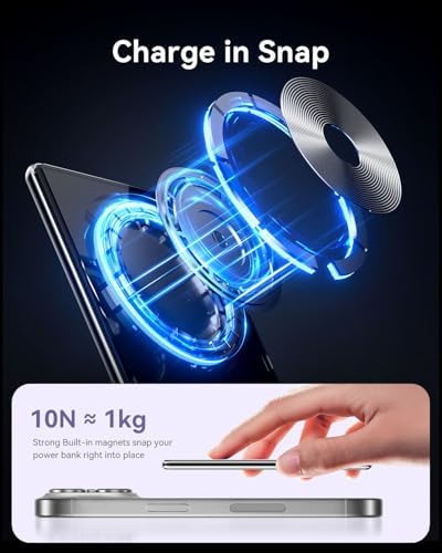 Ultra-Slim Kuulaa Mag Safe Battery Pack 5000 m Ah – Magnetic Portable Charger for i Phone 12-16 Pro Max with USB-C PD 20 W Fast Charging, Elegant Titanium Finish for On-the-Go Power Solutions