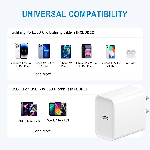 Ultimate 3-Pack i Phone Charger Set: Fast 20 W USB-C Blocks & 6 Ft Cables for i Phone 14/13/12/11 and i Pad – Superior Charging Speed, Enhanced Compatibility, and Safety Features for Home & Travel