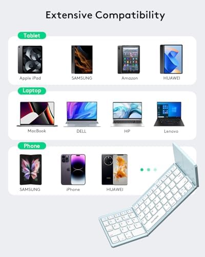 Samsers Portable Bluetooth Keyboard with Touchpad – Ultra-Slim Foldable Wireless Keyboard for Effortless Typing on Android, Windows, and i OS Devices – Rechargeable, Travel-Friendly Design with Device Holder – Black