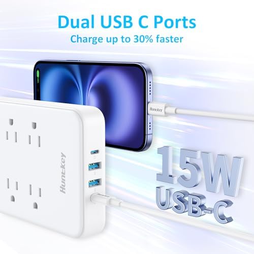 Maximize Your Charging Efficiency with Huntkey Easy Combo Surge Protector Power Strip – 6 AC Outlets & 4 USB Ports (2 USB-C, 2 USB-A), Customizable Cord Length for Ultimate Workspace Flexibility, Ideal for Home Office & Electronics Protection
