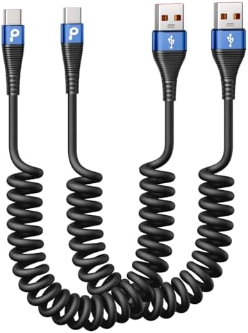 Coiled USB C to USB C Charger Cable 2-Pack (3 FT) – Fast Charging for i Phone 16/15/15 Pro/15 Plus/15 Pro Max & Samsung Galaxy S23 – Tangle-Free Design for Effortless Use in Car or Home – Durable, Flexible Power Solution for All USB C Devices