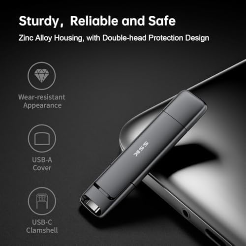 Unlock Superior Data Transfer with the SSK 128 GB Dual USB C Flash Drive – The Ultimate 2-in-1 Type C and USB A 3.2 Gen2 Storage Solution for i Phone 15, Thunderbolt 3, Android Devices, and More – Lightning-Fast Speeds Up to 550 MB/s for Effortless File Sharing and Backup – Compact, Durable, and Compatible Across All Devices!