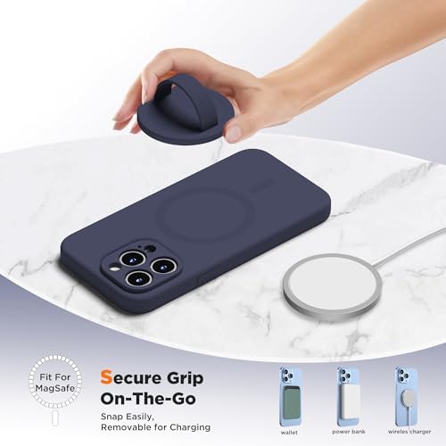 Upgraded Magnetic Phone Grip for i Phone: Premium Silicone Loop Holder with Mag Safe Compatibility – Ergonomic 360-Degree Stand, Non-Slip Design in Sleek Black for Enhanced Comfort and Secure Handling on i Phone 16/15/14/13/12 Pro Max/Plus