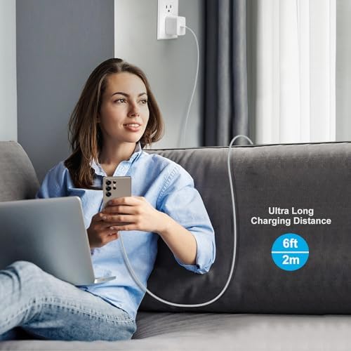 Power Up with Excgood 45 W USB C Fast Charger for Galaxy S25 Ultra – Dual Pack with 6 ft USB C to C Cable – Rapid Compatibility for Galaxy S24 FE, S23, S22, S21, Note, Tab S10, and i Phone 16 Pro Max – Optimal Charging Solution for On-the-Go Users – Sleek White Design for Every Setting – Experience Unmatched Speed and Efficiency in Device Charging