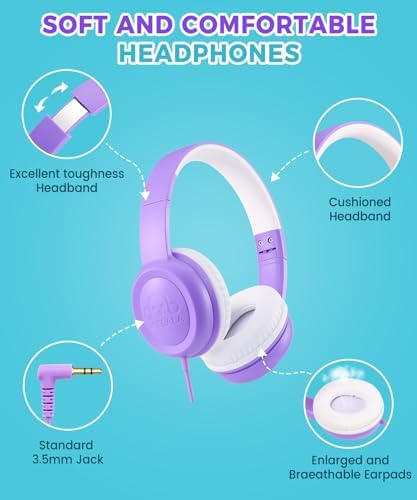 C3 Kids Foldable Wired Headphones – Lightweight On-Ear Design with Adjustable Headband for Optimal Comfort – Ideal for School, Home, and Travel – 3.5 mm Jack Compatible with Tablets and Laptops – Safe Sound Experience with Volume Limiter for Young Listeners