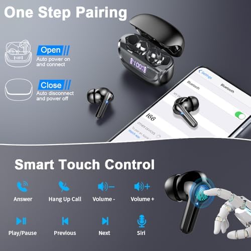 Bluetooth 5.4 Wireless Earbuds: Ultimate Noise Cancelling Technology & Superior Sound Quality for Active Lifestyles, Ergonomic Sports Design with Four Microphones for Crystal-Clear Communication, LED Battery Indicator, Extended Playtime, and Effortless Compatibility with Laptops and Smartphones for Unmatched Listening Excellence