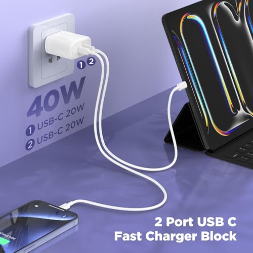 Dual USB C Fast Charging Adapter 2-Pack – Essri 40 W Ga N Charger Block with PD 3.0 Technology for i Phone 16/15/14/13/12 Pro Max, i Pad Pro/Air/Mini, Galaxy S25/S24, Google Pixel – Compact, High-Speed Power Delivery for Tech-Savvy Users