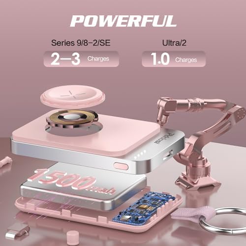 Compact Magnetic Apple Watch Charger Power Bank – 1500 m Ah Keychain Fast Charging Solution for All Models (Series 2-10, SE, Ultra) – Ultimate Portability and Enhanced Compatibility for On-the-Go Lifestyle