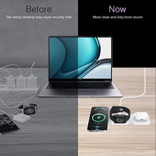 ORIA 3-in-1 Wireless Charging Station – Fast Foldable Charger Pad for i Phone 14/13/12/11/Pro/Max, Apple Watch SE/Series 9/8/7, and Air Pods – Compact Travel-Friendly Design for Effortless Device Power-Up and Maximum Compatibility