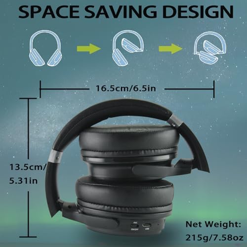 EXMAX H5 Wireless Over-Ear Headphones – Immerse Yourself in Hi-Fi Stereo Sound with Advanced Active Noise Cancellation, 25 Hours of Uninterrupted Playtime, and Convenient Foldable Design for Effortless Travel – Ideal for Online Learning, Gaming, and Music Lovers with Integrated Microphone for Clear Communication
