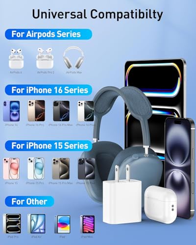 Super Fast 45 W USB-C Charger with 6 FT Cable for Air Pods 4 & Pro 2, i Phone 16/15 Pro Max, i Pad 10/11 & Samsung S25 Ultra | Compact, High-Speed Charging Block with Safety Features for Optimal Device Performance | Perfect for Travel & Everyday Use