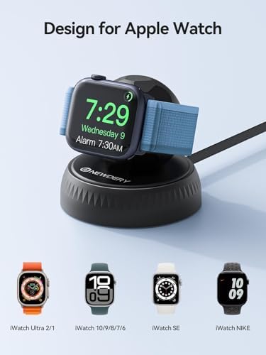 Revolutionize Your Apple Watch Charging with NEWDERY Portable Fast Wireless Magnetic Stand – Retractable USB-C Cable for Ultra, Series 1-10, SE Models, Sleek & Compact Design for Ultimate Mobility and Efficient Power-Up