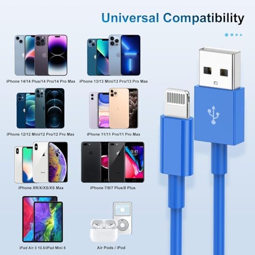 Premium 3-Pack Apple MFi Certified Lightning to USB Charger Cables – 6 FT Durable Fast Charging Cords for i Phone 13/12/11/11 Pro/11 Max/X/XS/XR/XS Max/8/7/6 – Enhanced Performance and Extended Reach for Seamless Device Connectivity