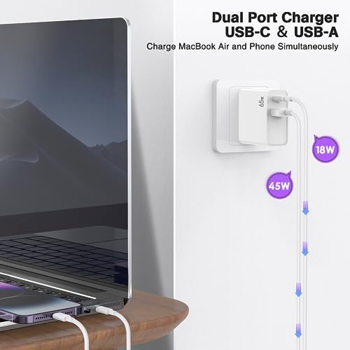 45 W USB-C Fast Charger Bundle for i Phone 16/16 Pro Max & 15/15 Pro Max – 2-Pack 10 FT Type C Cables, PD 3.0 Power Delivery Adaptor for i Pad Pro, Mac Book Air/Pro M1/M2, Air Pods – Stylish Purple Design with Enhanced Charging Speed and Compatibility