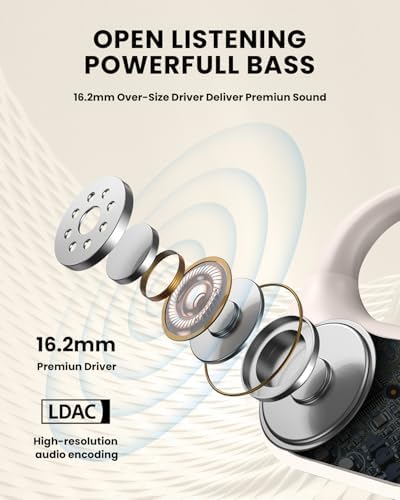 Beige Wireless Bluetooth 5.3 Open Ear Sports Earbuds – Ultra-Light Air Conduction Headphones with 30-Hour Battery Life, Enhanced Bass, and Secure Fit for Active Enthusiasts – Ideal for Running, Workouts, and Effortless Calls
