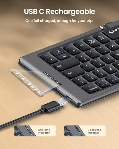 Proto Arc Portable Bluetooth Foldable Keyboard – Travel-Friendly Compact Design with PU Leather Cover for i Pad, i Phone, and Tablets – Rechargeable Wireless Mini Keyboard for Effortless Typing on the Go – Gray