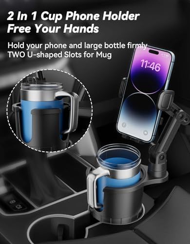 Revolutionary Cup Holder Phone Mount for Car – Versatile, Expandable Base Compatible with i Phone & Samsung – 360-Degree Rotating Design for Optimal Navigation & Music Control – Effortless One-Handed Accessibility – Upgrade Your Driving Experience with a Smart Docking Station – Durable Construction for Everyday Use and Reliability – Keep Your Smartphone Secure and Within Reach While Driving