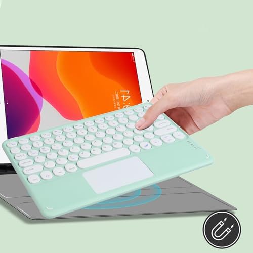 Ultra-Slim 10-Inch Wireless Bluetooth Keyboard with Touchpad – Rechargeable & Portable Universal Keyboard for i OS, Android & Windows Devices – Effortless Typing on the Go in Sleek White Finish