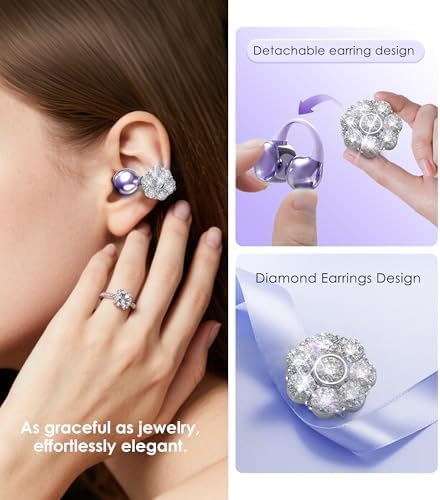Chic Wireless Bluetooth 5.4 Earbuds with Fashionable Detachable Flower Earrings – Stylish Open Ear Headphones for Women, Waterproof IPX5 Rated, 50-Hour Playtime, Ideal for Festivals, Parties, and Unique Gift Giving (White)