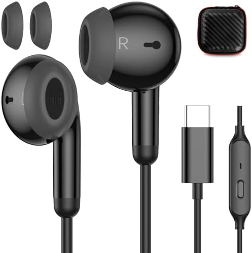 Elevate Your Audio Experience with USB C Wired Earbuds – Premium Noise-Canceling Headphones for i Phone 16 Series & Samsung Galaxy S25 Ultra – Comfortable In-Ear Fit with Integrated Microphone for Seamless Calls – Ideal for Music Enthusiasts & Professionals – Superior Hi-Fi Sound Quality with Enhanced Compatibility and Tangle-Free Design