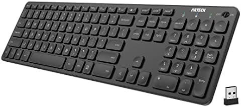 Elevate Your Workspace with the Arteck Ultra Slim 2.4 G Wireless Keyboard – Full-Size Ergonomic Design with Numeric Keypad and Media Hotkeys for Seamless Computing on Desktops, Laptops, and Smart TVs – Rechargeable Battery for Long-lasting Performance and Enhanced Compatibility with Windows 10, 8, and 7