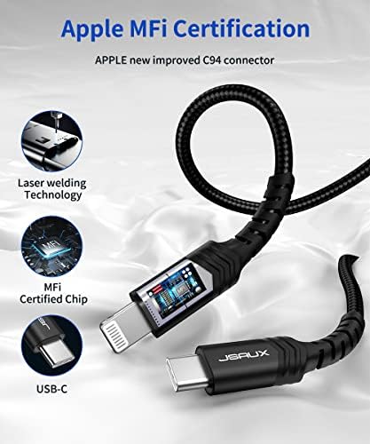JSAUX 6 FT USB C to Lightning Cable – Apple MFi Certified Fast Charging Cord for i Phone 14/13/12 Series – Durable Braided Nylon, Tangle-Free Design, Vibrant Red – Optimal Compatibility & Speed for Seamless Connectivity