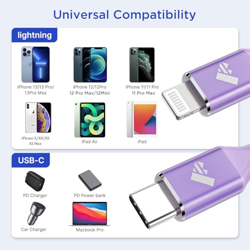 6 FT USB C to Lightning Charging Cable 2 Pack – MFi Certified Braided Fast Charger for i Phone 14/13/12 Series and i Pad – Durable, High-Speed Data Transfer and Enhanced Compatibility for All Apple Devices