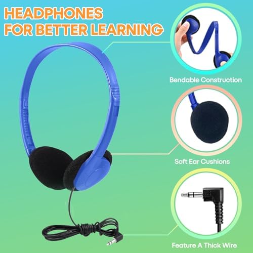 Bulk 25 Pack Kids Wired Headphones – Durable Adjustable Earphones for Classroom Learning, Ideal for Students and Toddlers – Enhanced Compatibility with Tablets and Computers – Comfortable Fit for Extended Use in Group Settings