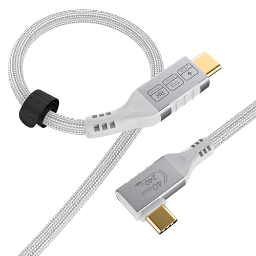 White Thunderbolt 4 Cable Long, Right Angle USB 4 Cable 90 Degree, 240W USB c Cable 40gbps Data Transfer, 8K@60Hz Display, Compatible with Docks eGPU Hub 6.6ft/2M – Enhanced Compatibility and Speed