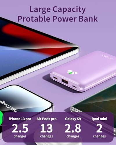 Ultra Slim ANOUV 10,000 m Ah Portable Charger – Fast Charging Power Bank with PD 22.5 W & QC 3.0 for i Phone and Android Devices – Lightweight External Battery for On-the-Go Charging Needs