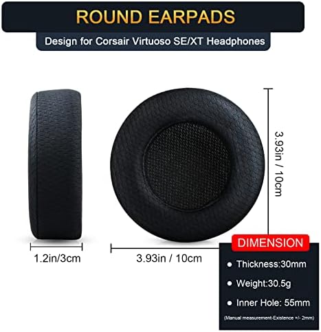 Premium Comfort Replacement Ear Pads for Corsair Virtuoso RGB Wireless SE XT Gaming Headset – Enhanced Memory Foam Cushions with Superior Breathability and Noise Isolation (Fabric Black) – Perfect for Long Gaming Sessions and Easy Installation