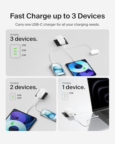 Belkin 67 W 3-Port USB-C Power Delivery Charger Block – Ultra-Fast Charging Hub for i Phone 16, Samsung Galaxy S25, Mac Book Pro & More – Portable & Versatile Charging Solution for Home, Office, and Travel – Enhanced PPS Technology for Universal Device Compatibility