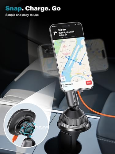 Revolutionize Your Drive with the Qi2 15 W Mag Safe Car Mount Charger – Fast Wireless Charging Phone Holder for i Phone 12-16, Adjustable Cup Holder Design with Advanced Heat Dissipation System, Includes PD Adapter for Optimal Speed and Safety