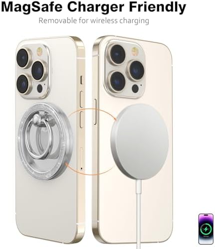 Allengel Bling Silver Magnetic Phone Grip – Stylish Mag Safe-Compatible Ring Holder & Kickstand for i Phone and Smartphones – 360-Degree Rotation, Secure Grip, and Elegant Design for Effortless Hands-Free Experience