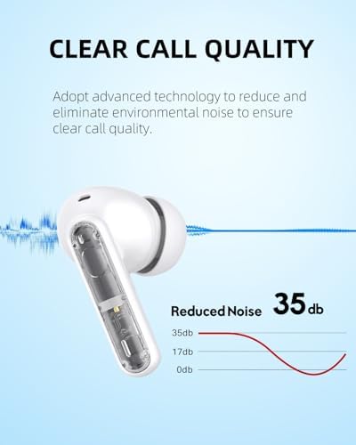 Translucent Wireless Earbuds with IPX7 Waterproof Rating – 30-Hour Battery Life for Uninterrupted Listening – Stylish and Comfortable Bluetooth Headphones for Samsung and Android Users – Premium Sound Quality and Enhanced Call Clarity for Active Lifestyles