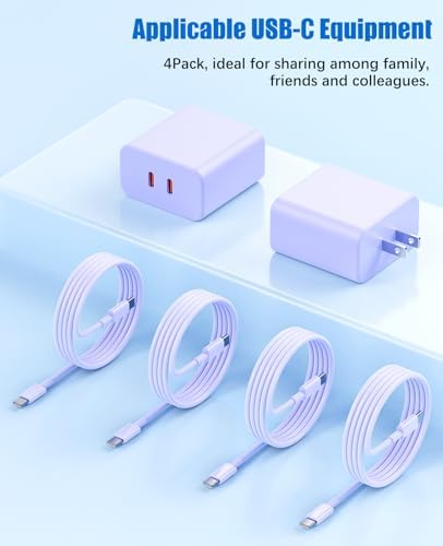 Ultra-Fast 40 W Dual-Port USB-C Charger with 4 Premium 6 FT Cables | Perfect for i Phone 16/15 Pro Max, i Pad Pro & Samsung S24 | Compact, Travel-Ready Design for Effortless Charging | Experience Rapid Power Delivery & Versatile Compatibility for All Devices