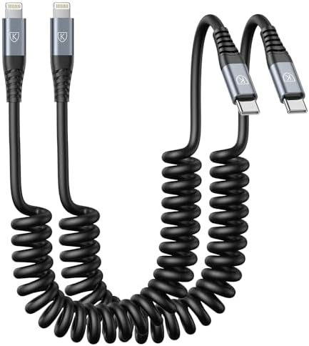 Premium Coiled Lightning Charger Cable for i Phone – 2 Pack (3 FT & 6 FT) – Apple MFi Certified High-Speed Charging & Data Transfer – Compatible with i Phone 14/13/12/11 Pro Max/XS/XR/XS/X/8/7/Plus/6 S, i Pad, and i Pod – Tangle-Free Black Design for Ultimate Portability and Reliability