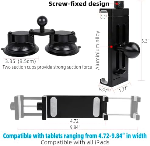 Premium Aluminum Tablet Holder with Dual Suction Cup Base – Versatile Mount for Car and Boat Windshields, Compatible with i Pad Air 13″ M2 (2024), i Pad Pro 12.9″ & 4.7-15″ Tablets – Secure Hands-Free Viewing for Navigation, Streaming & Video Calls – Lightweight, Portable Design for Home and Travel Use