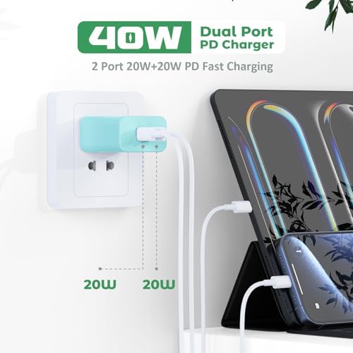 40 W Dual-Port USB-C Fast Charger for i Phone 15/16/14/13/12/11 Pro Max & Samsung – High-Speed Compact Charging Block with Power Delivery & Quick Charge for Home and Travel Efficiency