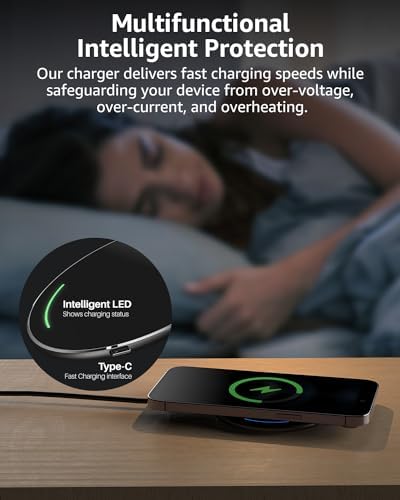 TOZO 2025 Advanced 15 W Max Fast Wireless Charging Pad – Universal Compatibility for i Phone 16/16 Plus/16 Pro Max and Samsung Galaxy S24/S23/S22 – Enhanced Charging Efficiency with Type-C Port – Sleep-Friendly LED Indicator – Upgraded Anti-Slip Design for Secure Charging