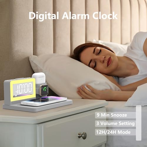 Revolutionize Your Charging Routine with the 7-in-1 Wireless Fast Charging Station – All-in-One Alarm Clock Dock for i Phone, Samsung Galaxy, Apple Watch & Air Pods – Enhanced Speed, Sleek Design, and Safety Features for Ultimate Convenience