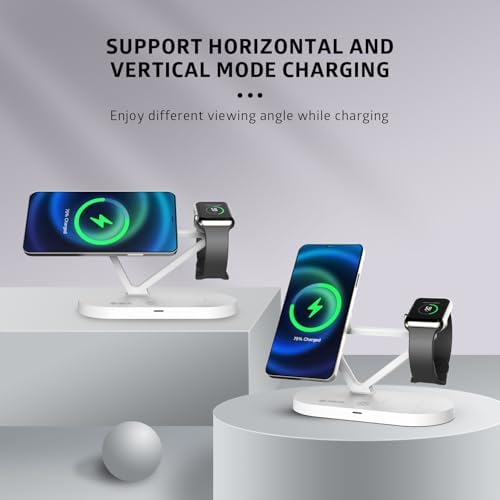 TOALLIN 5-in-1 Magnetic Wireless Charging Station with Night Light – Ultimate Fast Charging Dock for i Phone 12, 13, 14, 15 Pro Max, Air Pods & Apple Watch Series – Streamlined Design for Home & Office Use, Enhanced Compatibility & Convenience